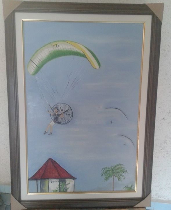 Pintura intitulada "Paramotor Praia" por Katya Favero, Obras de arte originais, Óleo