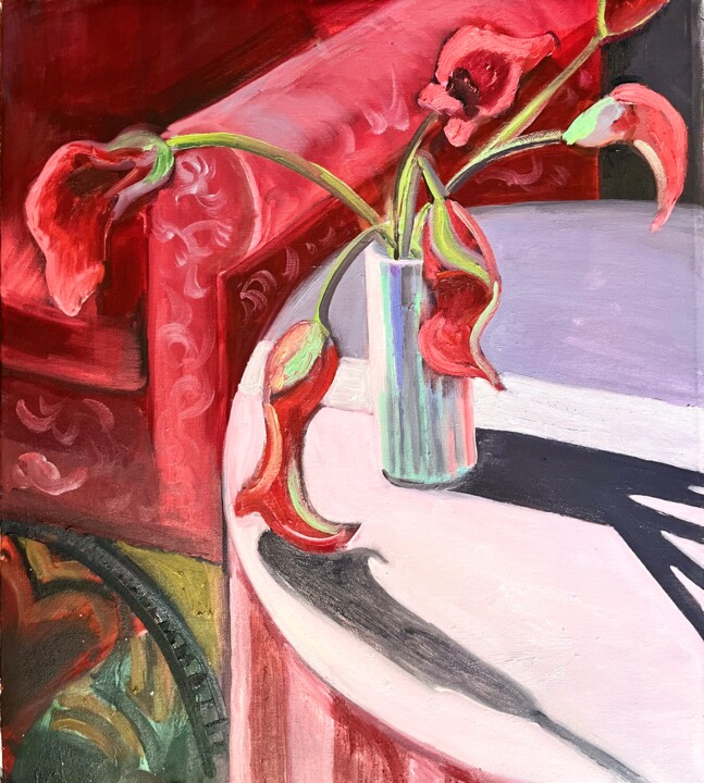 Malerei mit dem Titel "Red Flowers" von Katia Ansky, Original-Kunstwerk, Öl