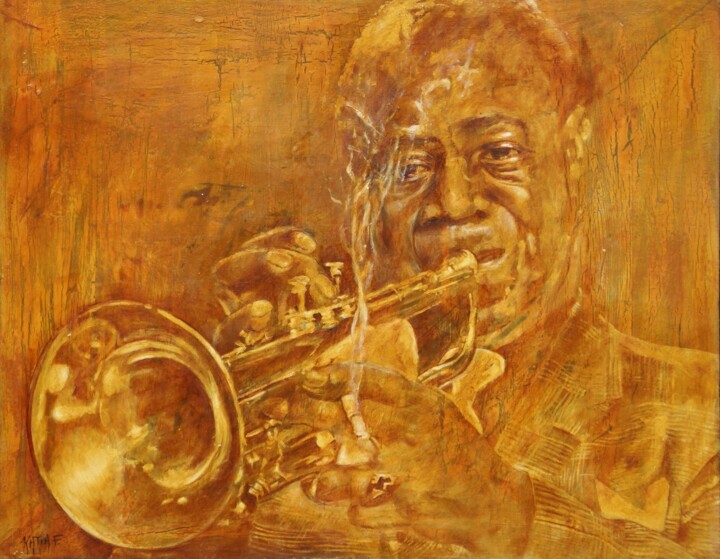 Painting titled "LOUIS ARMSTRONG I" by Katia Fondecave, Original Artwork, Oil