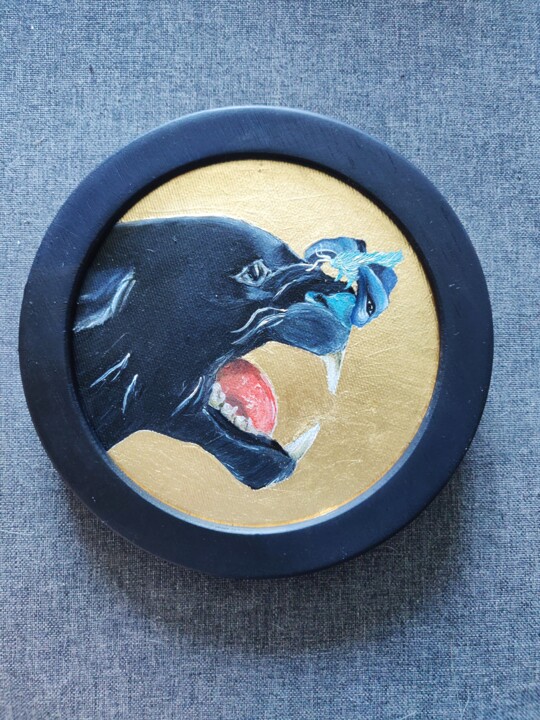 Pittura intitolato "Black pantera oil p…" da Katrin Savich, Opera d'arte originale, Olio Montato su Telaio per barella in le…