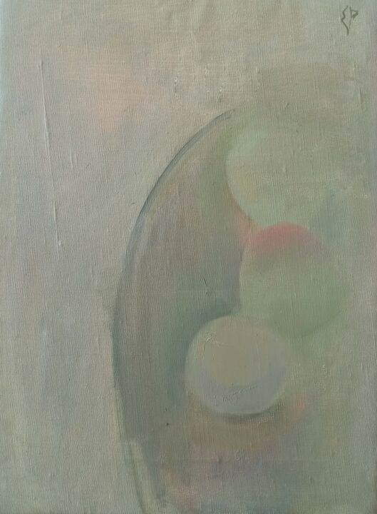 Pintura titulada "Green apples" por Katrin Rymsha, Obra de arte original, Oleo Montado en Panel de madera