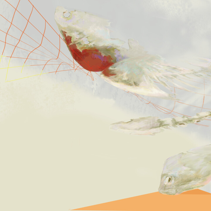 Pintura titulada "Диптих Рыба-Геральд…" por Katrin Rymsha, Obra de arte original, Pintura Digital Montado en Bastidor de cam…