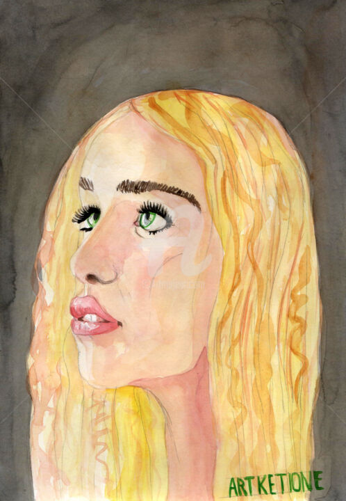 Painting titled "Emila Clarke,Daener…" by Katwrina Golban, Original Artwork, Watercolor