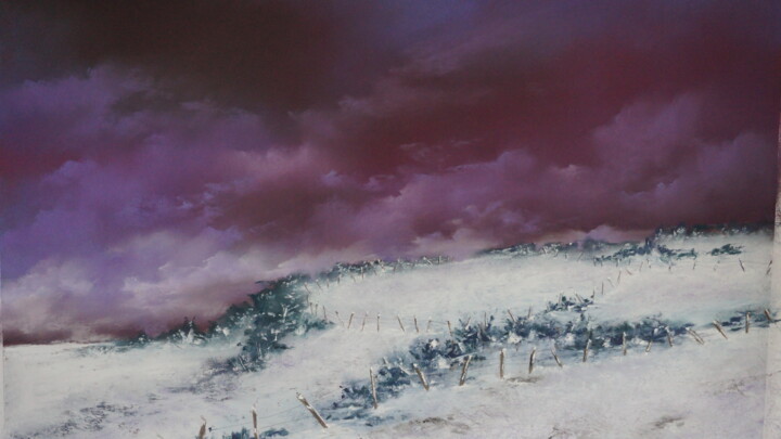 Pintura intitulada "neige sur l'Aubrac" por Katy Becchia Sala, Obras de arte originais, Pastel Montado em Outro painel rígido