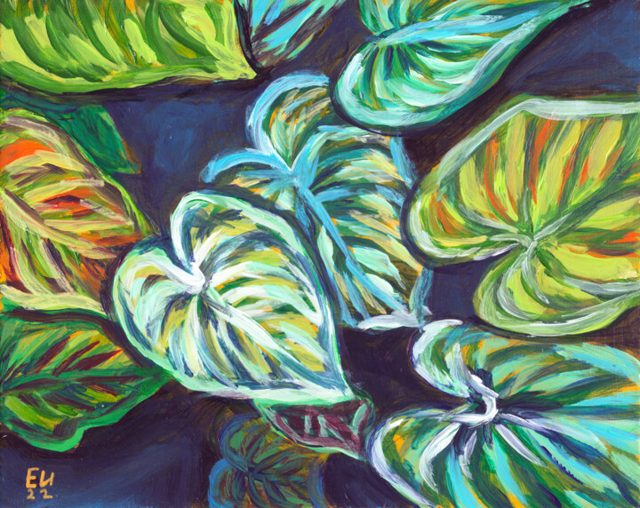 Pintura intitulada "Nature in the leave…" por Katy Ivoylova, Obras de arte originais, Acrílico Montado em Painel de madeira