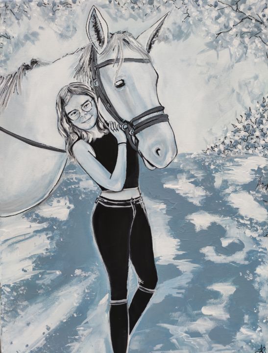 Pintura intitulada "Mon beau cheval" por Katy Lecomte, Obras de arte originais, Acrílico Montado em Armação em madeira