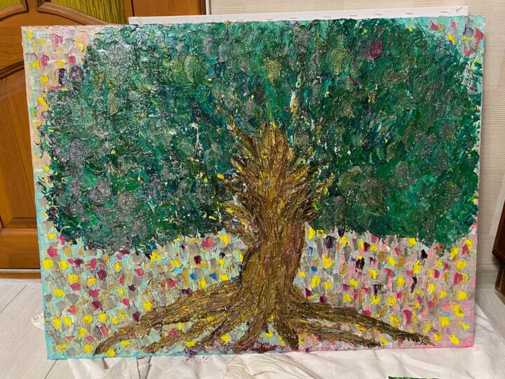 Pintura intitulada "Tree of life" por Katya Gaft, Obras de arte originais, Óleo Montado em Armação em madeira