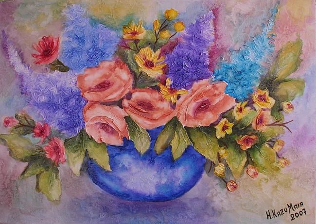 Painting titled "Vaso flores do campo" by H. Kazu Maia, Original Artwork