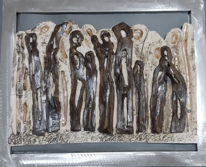 Sculpture titled "" METANOJA -SPOTKAN…" by Kochan Elżbieta, Original Artwork, Ceramics Mounted on Metal