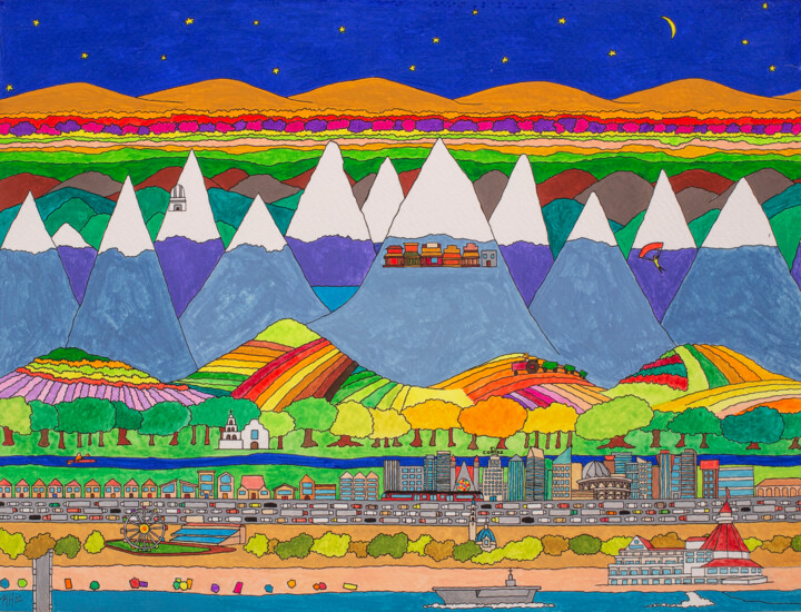 Ζωγραφική με τίτλο "Suburban San Diegan" από Kelley Hudson, Αυθεντικά έργα τέχνης, Γκουάς