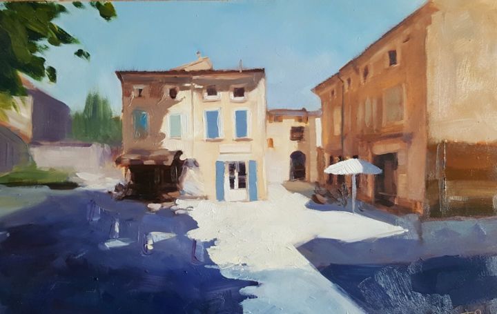 Painting titled "" White umbrella in…" by Tomasz Pabin, Original Artwork, Oil