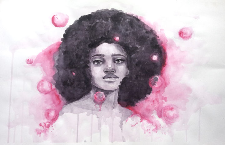 Pintura titulada "Pink Mood" por Kera Love Art, Obra de arte original, Acuarela