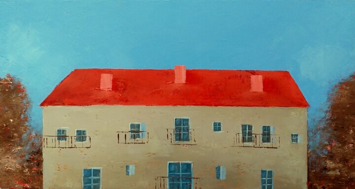 Pintura titulada "House With Differen…" por Kestutis Jauniskis, Obra de arte original, Oleo