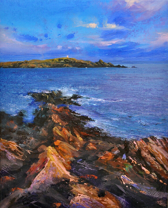 Painting titled "ROCKY SHORE, ISLE O…" by Kevan Mcginty, Original Artwork, Acrylic Mounted on Wood Stretcher frame