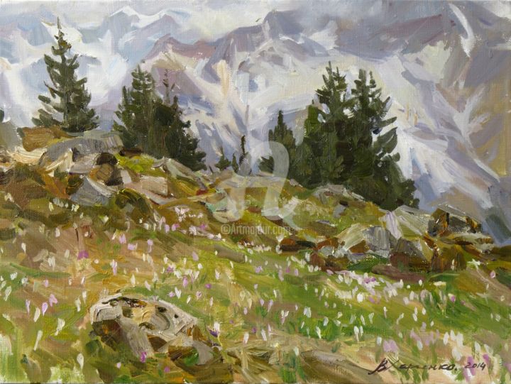 Pintura intitulada "Spring on a norther…" por Valeriy Kharchenko, Obras de arte originais, Óleo