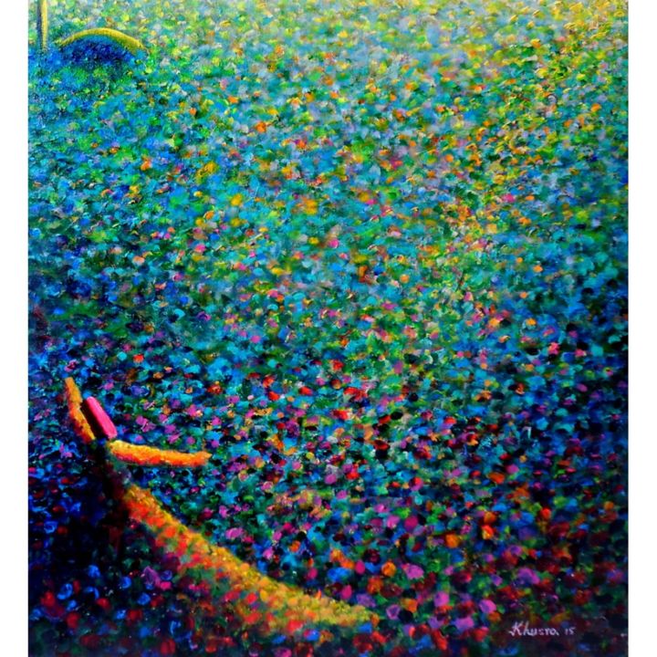 Peinture intitulée "Blue Green Garden T…" par Khusro Subzwari, Œuvre d'art originale, Acrylique