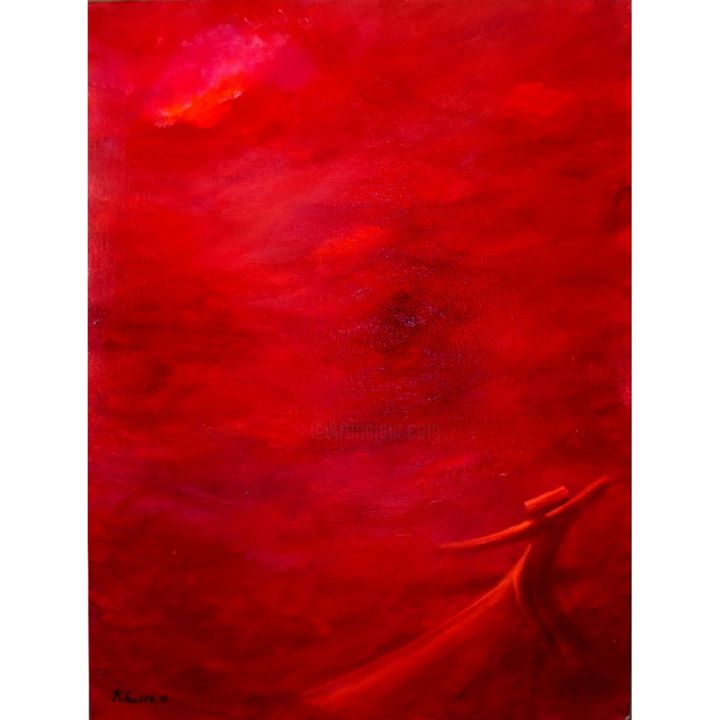 Peinture intitulée "Blood Red Whirling…" par Khusro Subzwari, Œuvre d'art originale, Acrylique