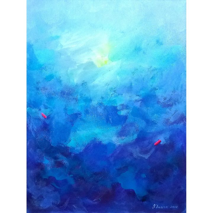 Ζωγραφική με τίτλο "Sea Blue Abstract D…" από Khusro Subzwari, Αυθεντικά έργα τέχνης, Ακρυλικό