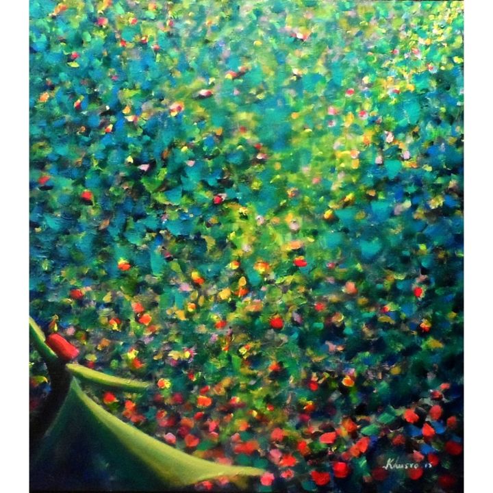 Peinture intitulée "Yellow Green Whirli…" par Khusro Subzwari, Œuvre d'art originale, Acrylique