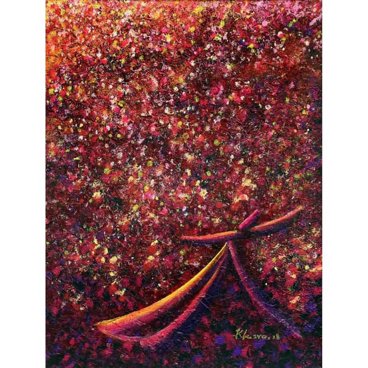 Schilderij getiteld "Maroon Red Whirling…" door Khusro Subzwari, Origineel Kunstwerk, Acryl