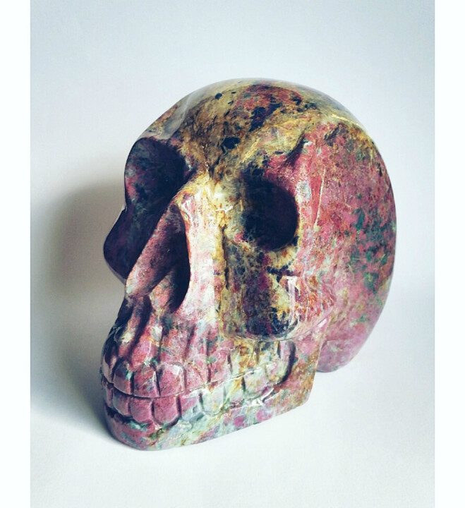 Sculpture titled "Ruby Skull Statue" by Kim Silva, Original Artwork, Stone