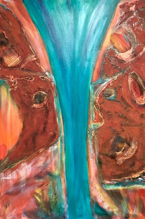 Картина под названием "Red Cliffs & Waterf…" - Kim Rene' Hipps, Подлинное произведение искусства, Акрил
