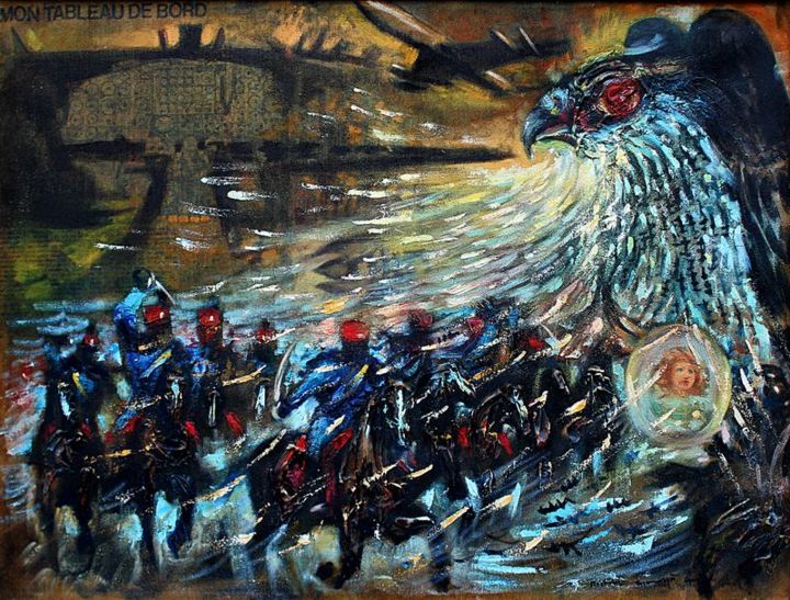 Malerei mit dem Titel "Hussars" von Gábor Rádóczy Gyarmathy, Original-Kunstwerk, Öl