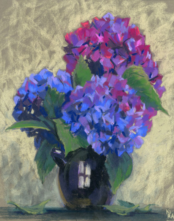 Drawing titled "Hydrangea" by Kira Sokolovskaia, Original Artwork, Pastel