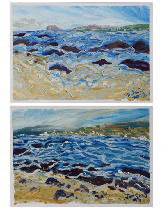 Ζωγραφική με τίτλο "SECLUDED BEACH - SE…" από Kirsty Wain, Αυθεντικά έργα τέχνης, Λάδι