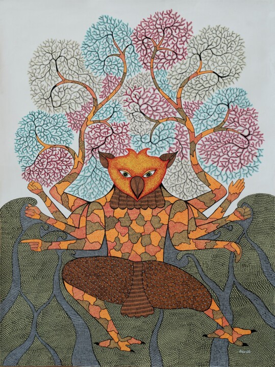 Painting titled "Gond Painting  1" by Kishan Uikey, Original Artwork, Acrylic