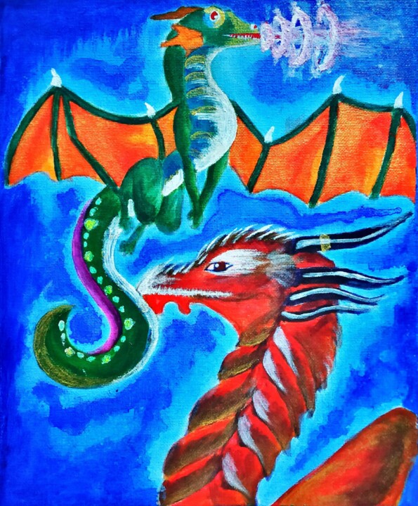 Painting titled "The Dragon" by Kishore Bishoi, Original Artwork, Acrylic