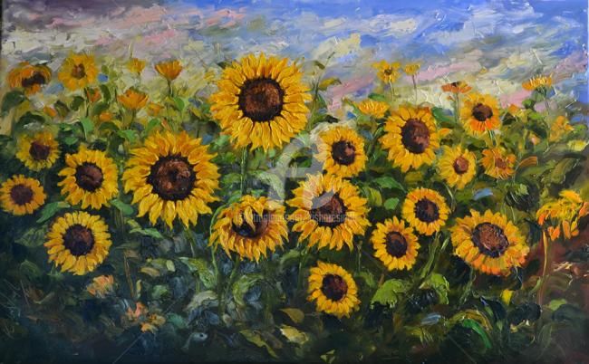 Painting titled "Sunflower" by Kishore Singh, Original Artwork, Oil