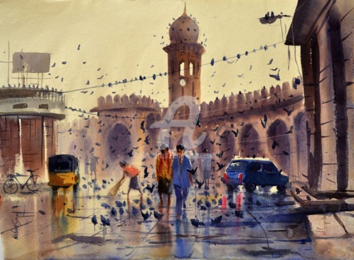 Pintura titulada "mozamjahi-market03.…" por Kishore Singh, Obra de arte original, Oleo