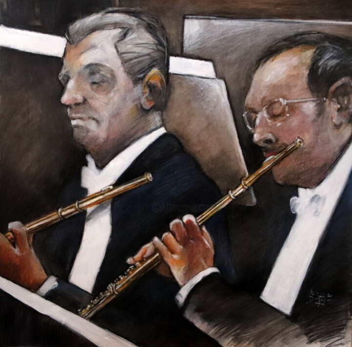 Peinture intitulée "Flutes" par Kizou Dumas, Œuvre d'art originale, Huile Monté sur Panneau de bois