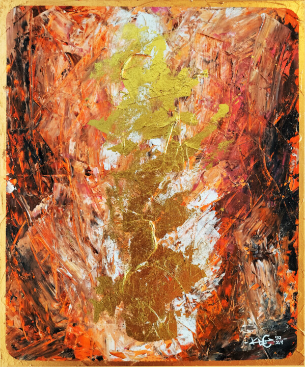 Картина под названием "Golden Coral No.202…" - Klc, Подлинное произведение искусства, Акрил Установлен на Деревянная рама дл…