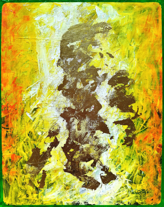 제목이 "GoldenYellow No.2404"인 미술작품 Klc로, 원작, 아크릴 나무 들것 프레임에 장착됨