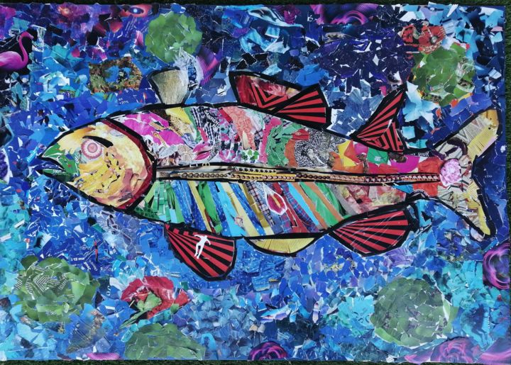 「Colette la sardine」というタイトルのコラージュ Claire Ferrari (klrferr)によって, オリジナルのアートワーク, コラージュ
