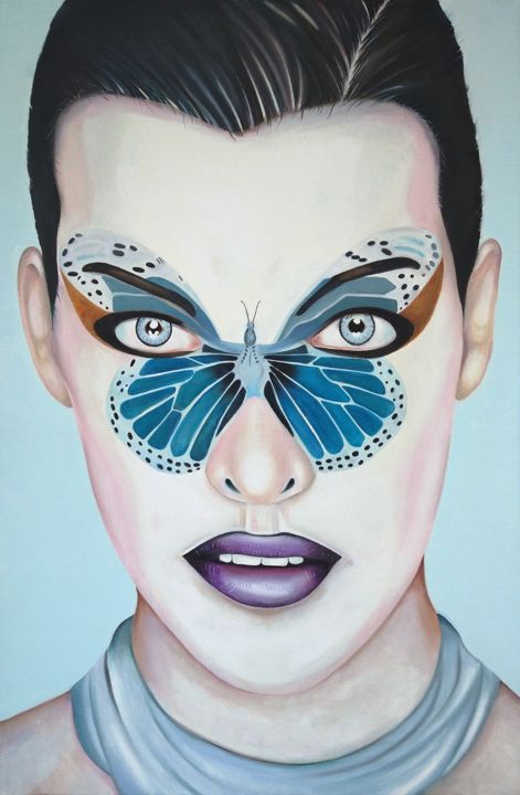 Painting titled "De vlinder 2 (The b…" by Kris Nijs, Original Artwork, Oil