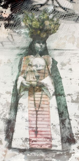 Pintura intitulada "Coronada con barba" por Nina Koba, Obras de arte originais, Óleo