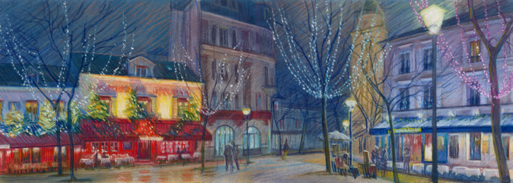 Картина под названием "Paris #44 "Place du…" - Konoko, Подлинное произведение искусства, Карандаш