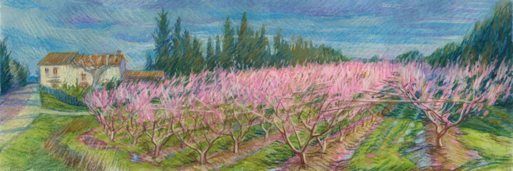 Painting titled "Provence #2 Route d…" by Konoko, Original Artwork, Pencil