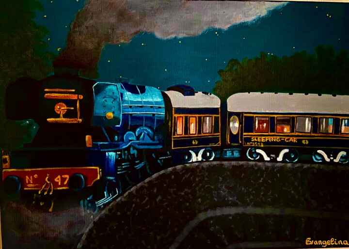 Painting titled "The Orient-Express…" by Evangelina, Original Artwork, Acrylic Mounted on Wood Stretcher frame