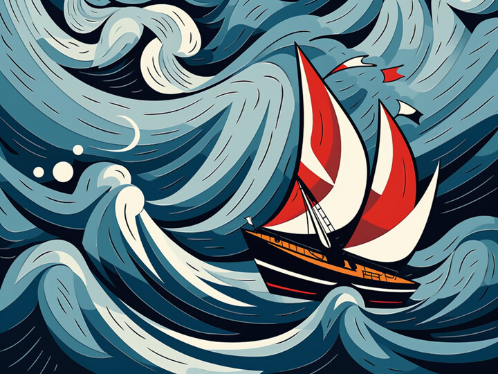 제목이 "A yacht in a storm"인 미술작품 Kosta Morr로, 원작, 아크릴 나무 들것 프레임에 장착됨