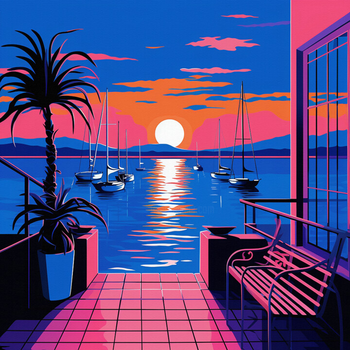 Peinture intitulée "Neon sunset" par Kosta Morr, Œuvre d'art originale, Acrylique Monté sur Châssis en bois