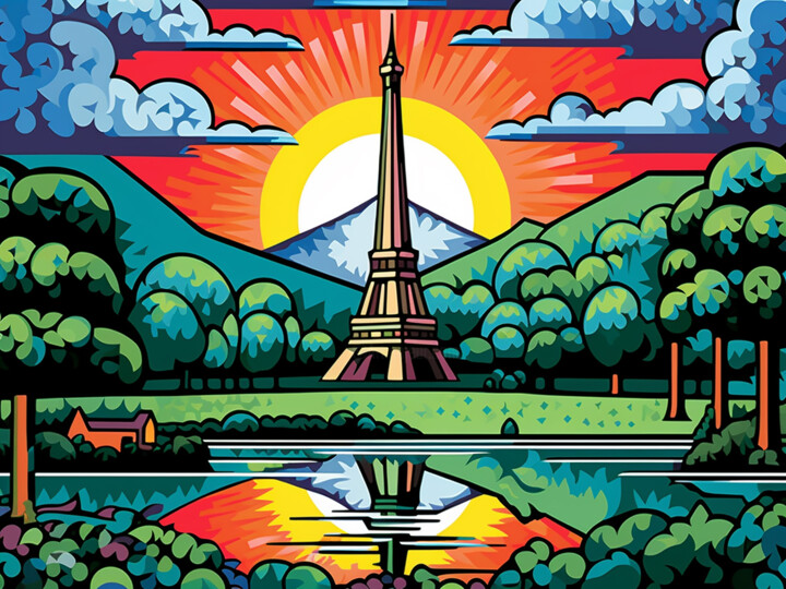 "Eiffel Tower" başlıklı Tablo Kosta Morr tarafından, Orijinal sanat, Akrilik Ahşap Sedye çerçevesi üzerine monte edilmiş