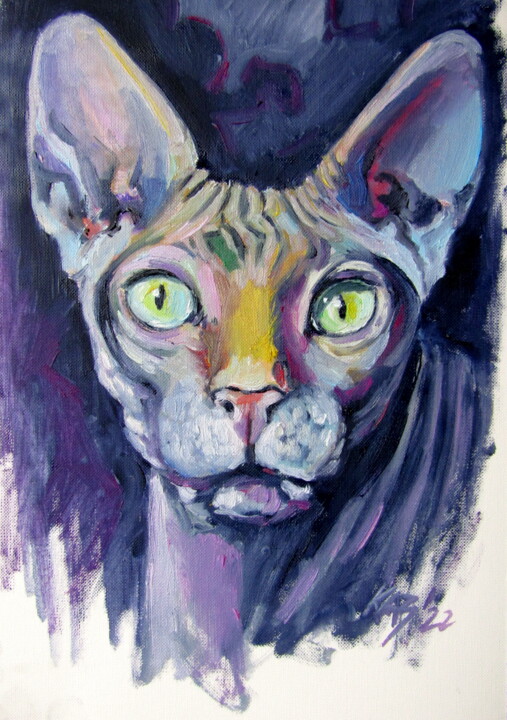 제목이 "Sphynx cat II"인 미술작품 Anna Brigitta Kovacs (KAB)로, 원작, 기름