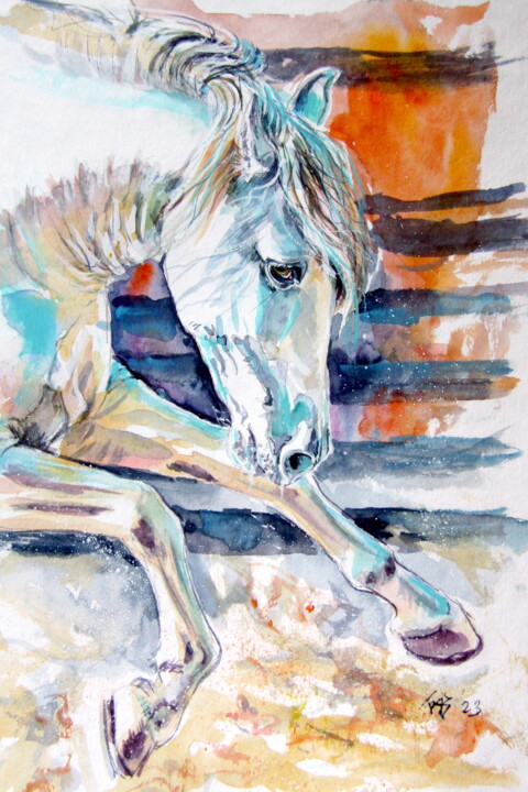 绘画 标题为“Andalusian horse II” 由Anna Brigitta Kovacs (KAB), 原创艺术品, 水彩