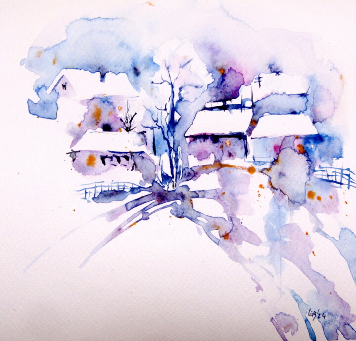 Pintura titulada "Winter village II" por Anna Brigitta Kovacs (KAB), Obra de arte original, Acuarela