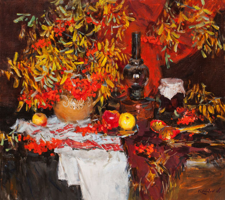 Painting titled "Осенний натюрморт с…" by Vladimir Kovalev, Original Artwork, Oil