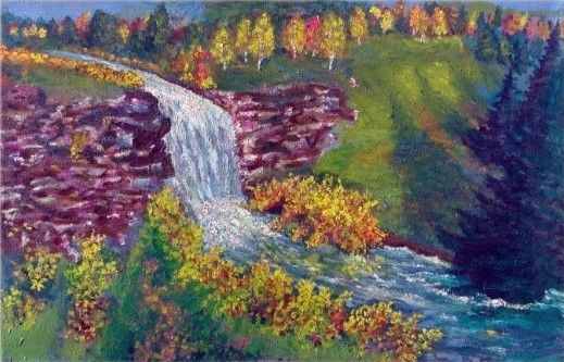 Картина под названием "waterfall.jpg" - Ruslan Shairakhmetov, Подлинное произведение искусства, Масло